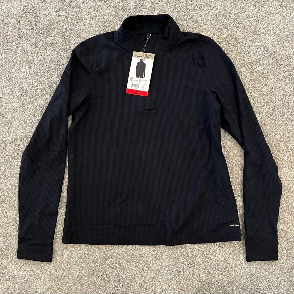 Mondetta NWT Active Ribbed 1/2 Zip Top Long Sleeve Women Sz medium Black 1874267